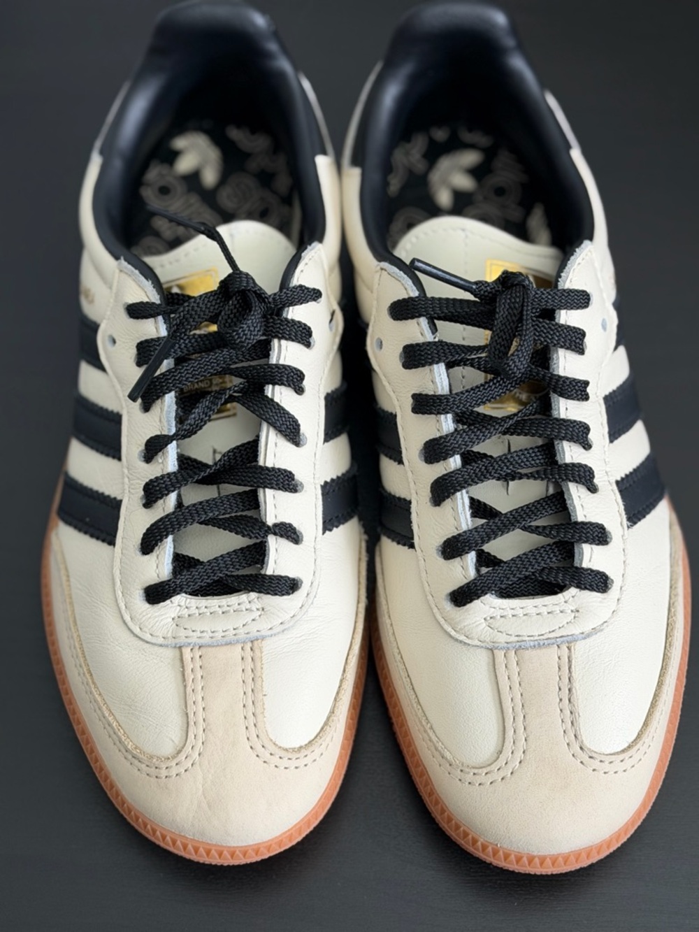 adidas Samba OG Leather Sneaker in Cream with Black Stripes and Gum Sole - Picture 4 of 8